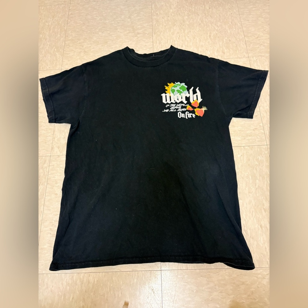 Pacsun y2k graphic world on fire tshirt.
